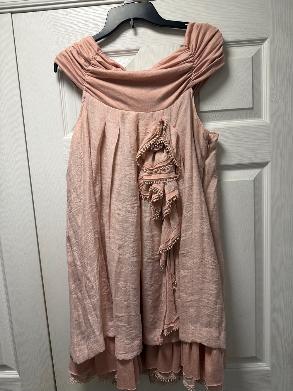 Blush Pink Ruffle-Trim Mini Dress